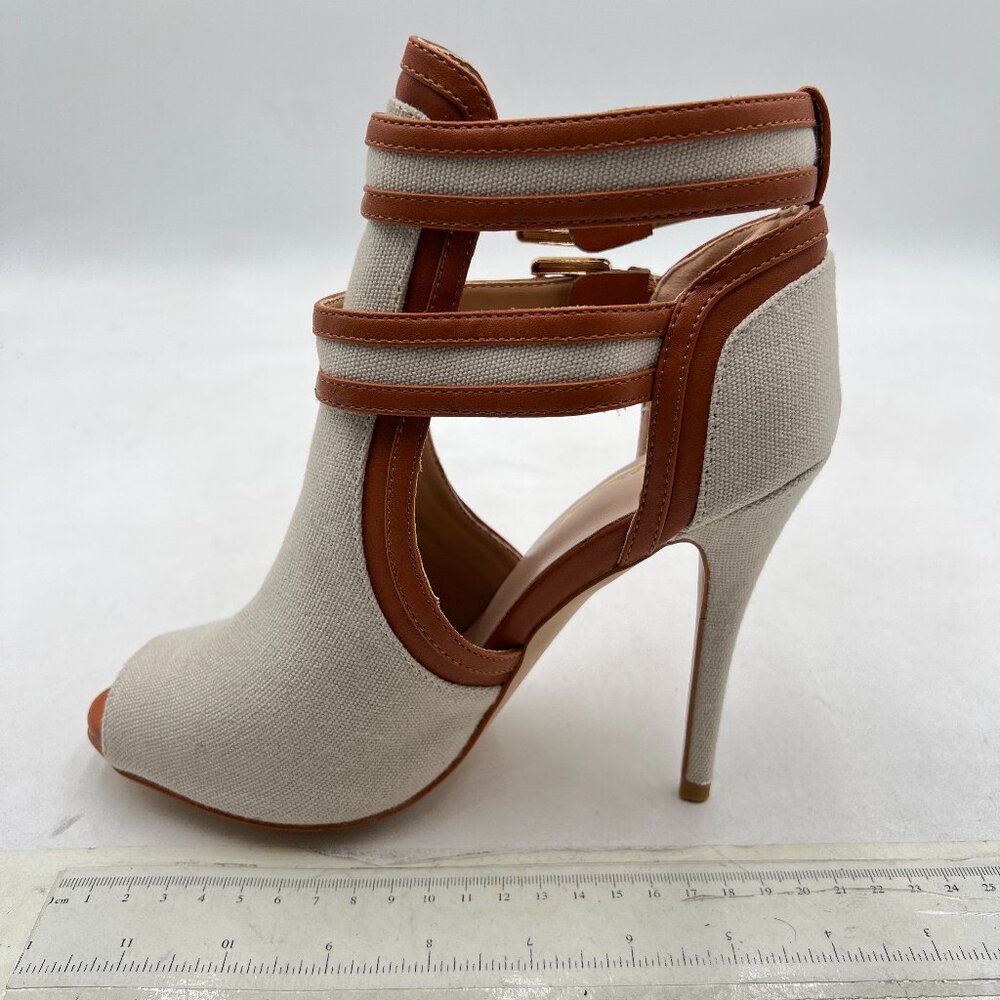 XYD Gainsboro-brown Peep Toe Ankle Boot Dual Buckled Straps Stiletto Heel Sandal - Picture 2 of 8